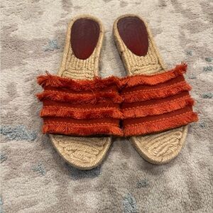 Rust Fringe Espadrille Slide Sandals